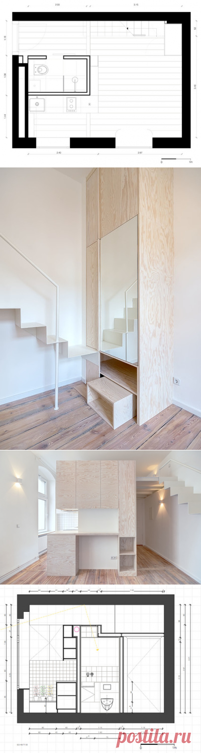 Ремонт в мини квартире 21 кв м, спальня на втором ярусе