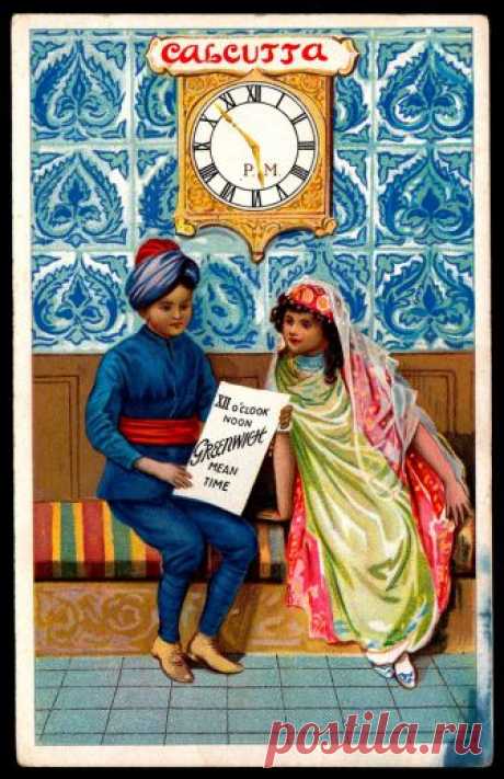 British Trade Card - The Time in Calcutta English & Scottish C.W.S. "Time in Various Countries" (series of 12 issued in the 1920's?)