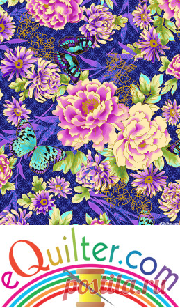 eQuilter Flights of Fancy - Butterflies & Peonies - Midnight Blue/Gold