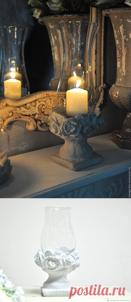 Купить Бетонный подсвечник со стеклянной вазой Vintage Rose в интернет магазине на Ярмарке Мастеров