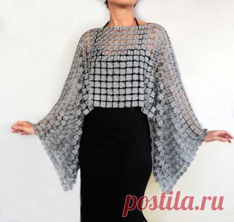Silver lace tunic 3D embroidery metallic gray shrug bolero | Etsy