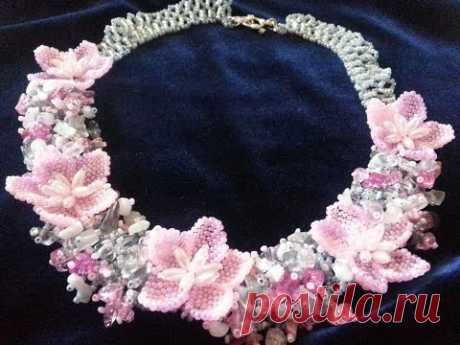 Колье из бисера Сакура. Часть2. Бисероплетение/Necklace &quot;Sakura&quot; Part 2