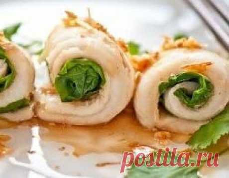 Рыбные рулетики со шпинатом