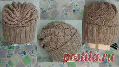 Шапка круговыми спицами, с присборенном затылком.