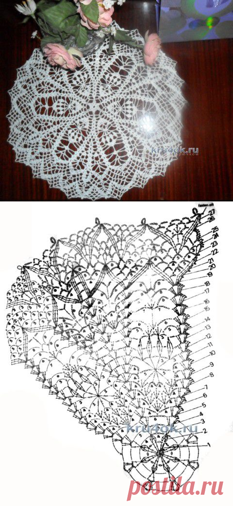 Ажурная салфетка крюком — работа Альбины Петровны - вязание крючком на kru4ok.ru