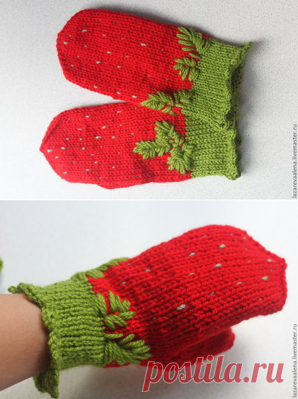 Купить ВАРЕЖКИ "Клубнички" - варежки, клубнички, варежки клубнички, зима, ручная вязка, красные варежки