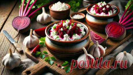Готовим в горшочках: свекла с творогом и чесноком