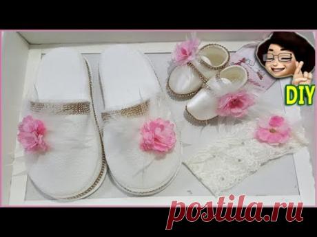 DIY | Slippers Decorations | Lohusa Seti Yapımı | Anne Terliği, Bebek Bandana |