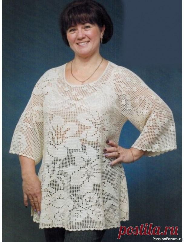 Туника крючком, филейное вязание. Схема | Женская одежда крючком. Схемы и описание