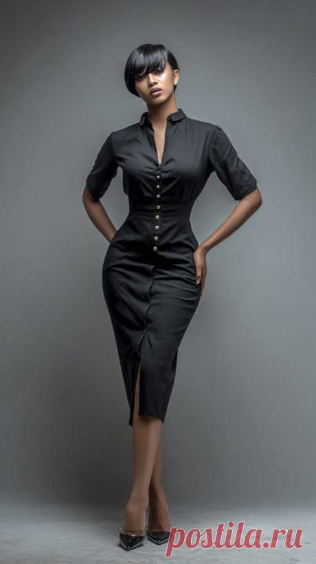 Элегантность в черном: образ с высоким воротником и изящными туфлями. Картинка из нейронной сети Миджорни - Midjourney примеры промтов - Форум ИИ о нейросетях - Yes Ai