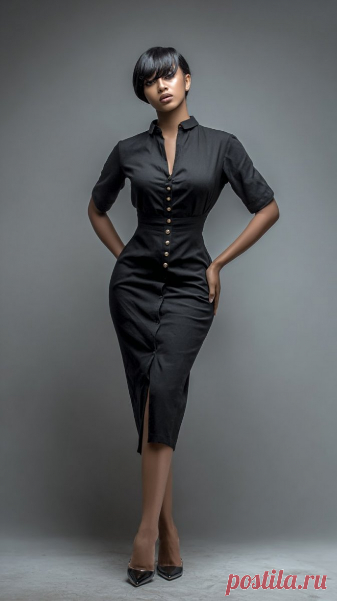 Элегантность в черном: образ с высоким воротником и изящными туфлями. Картинка из нейронной сети Миджорни - Midjourney примеры промтов - Форум ИИ о нейросетях - Yes Ai