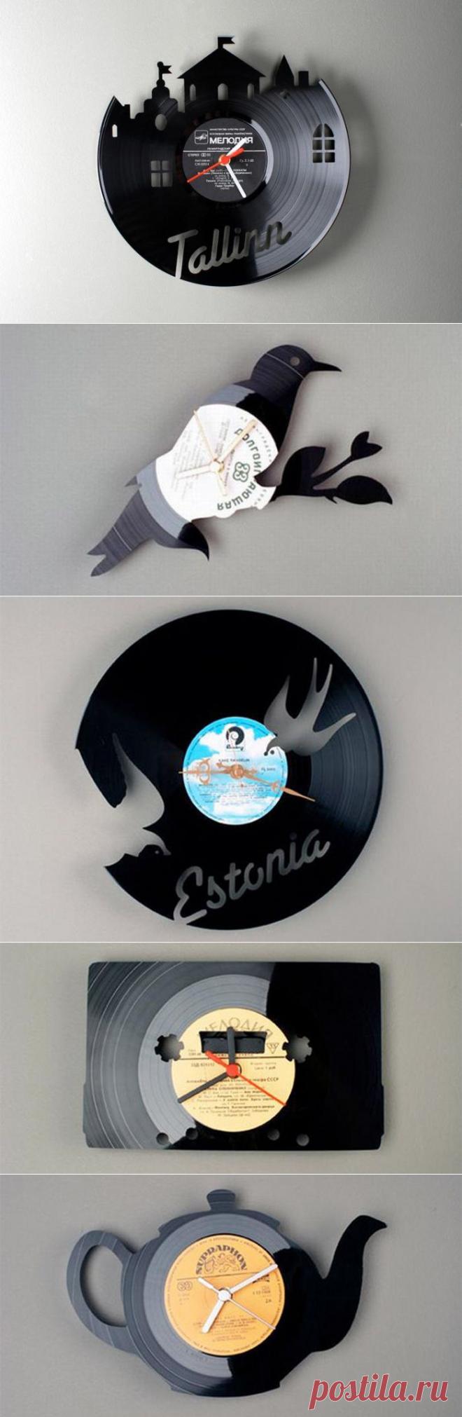 Часы из виниловых пластинок.