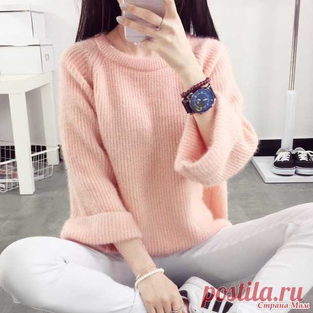 Мохеровый пуловер жемчужной резинкой. - Страна Мам