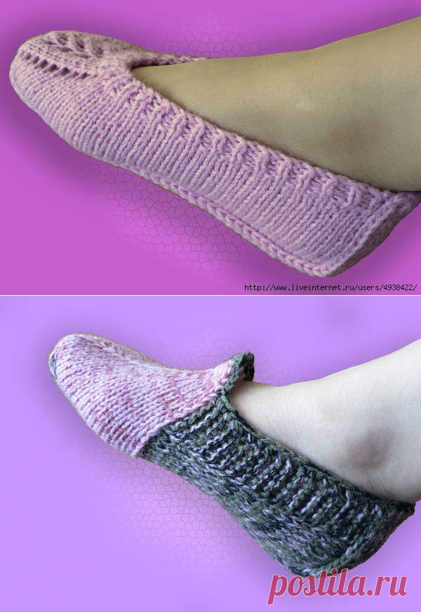 Деревенские тапочки - два варианта.Спицы.