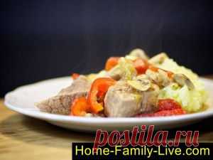 Мясо в пиве - пошаговый фоторецепт - тушеное мясо с овощами и грибами