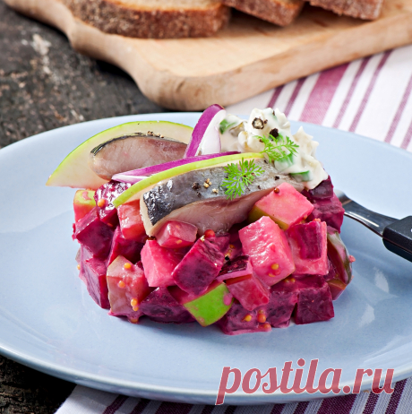 Салат из свеклы с сельдью и яблоком , Рыба, Русская кухня, Холодные закуски