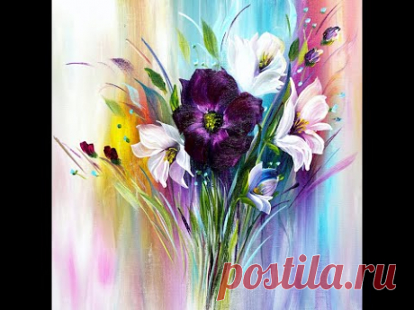 Easy Painting / Summer Flowers / Abstract Colorful Background / Einfach Malen /Sommerblumen / V413