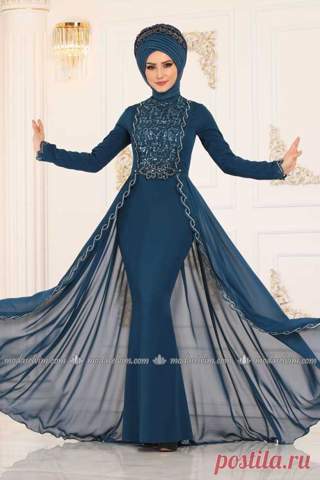 Şifon Pelerinli Balık Tesettür Abiye ALM52716 Mürdüm - Moda Selvim