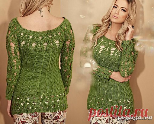 Ажурная кофта крючком зеленого цвета
Описание: http://prjaga.ru/vyazanie-dlya-zhenshchin/pulover-zha..