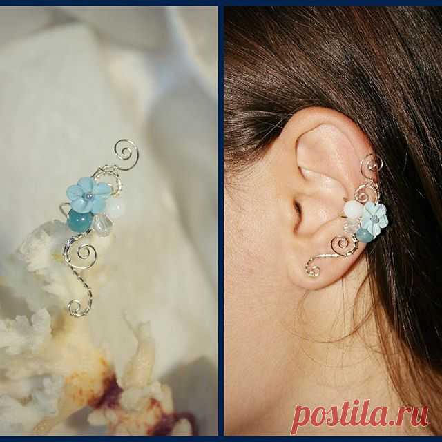 Кафф. Материалы: посеребрение, аквамарин, хрусталь, цветок из полимерной глины ручной работы.  @_Flamens_ #_Flamens_  #украшение #натуральныекамни #ручнаяработа #хрусталь #полимернаяглина #цветы #каффы #серебро #handmade #silver #crystal #crystals #aquamarine  #jewelry #blue #silvering #gift #wire #boho #bohochic #gemlove #naturestones #naturebeads #cuff #polymerclay #flowers #earcuff #earcuffs