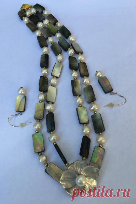 Урожай Abalone ожерелье из бисера колье с матерью по TheIrishAngel