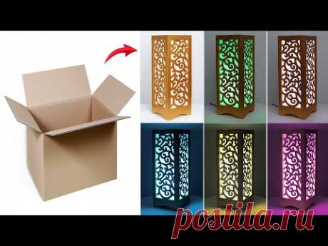 Cardboard Table lamp making || Lighting lamp corner Flower vase || Paper Lighting lamp making