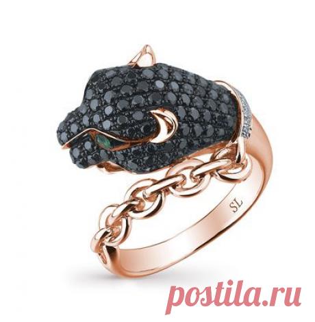 Купить золотое кольцо с черными и белыми бриллиантами и изумрудами по цене 63992 руб, розовое золото 585 пробы, 110 черных бриллиантов, 2 изумруда, 10 бриллиантов, смотреть фото и описание 15193 - Sunlight Brilliant