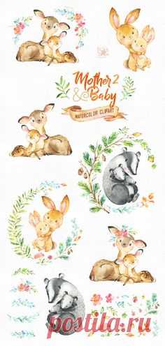This lovely animals clipart set part 2 is just what you needed for the perfect invitations, craft projects, paper products, party decorations, printable, greetings cards, posters, stationery, scrapbooking, stickers, t-shirts, baby clothes, web designs and much more.  :::::: DETAILS ::::::  This collection includes: - 45 Images(Characters and floral elements) in separate PNG files, transparent background, size approx.: 12-2in (3600-600px)  300 dpi, RGB  First part of Mother and Baby collectio...