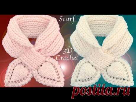 Bufanda a Crochet  Puntos elástico Inglés Punto de hojas 3D trenzadas tejido tallermanualperu