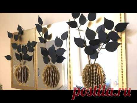 Diy Mirror Decor With 3D Decorative Flowers and Vase Using Dollar Tree Items!
