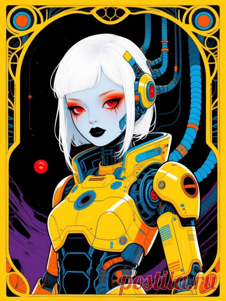 Киберпанк-андроид: готическое очарование в стиле ар-нуво и Эмиля Мелмота. Изображение из нейронной сети Qwen Images - Qwen Images примеры промтов - Форум ИИ о нейросетях - Yes Ai