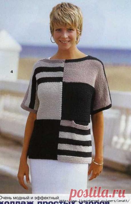 Российский Сервис Онлайн-Дневников | Полосатые свитера, Модели, Вязаная крючком блузка 06.07.2016 - Спицы.Пуловер с широкими полосами