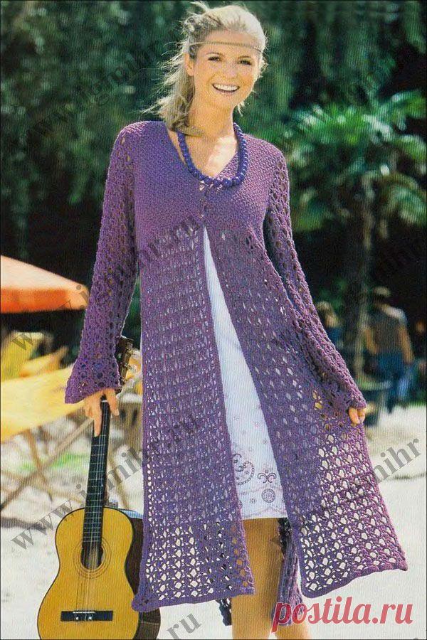 Летнее ажурное пальто на кокетке. Крючок