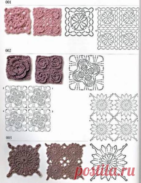 Коллекция квадратных узоров крючком. Схемы. / pautinka.3dn.ru
