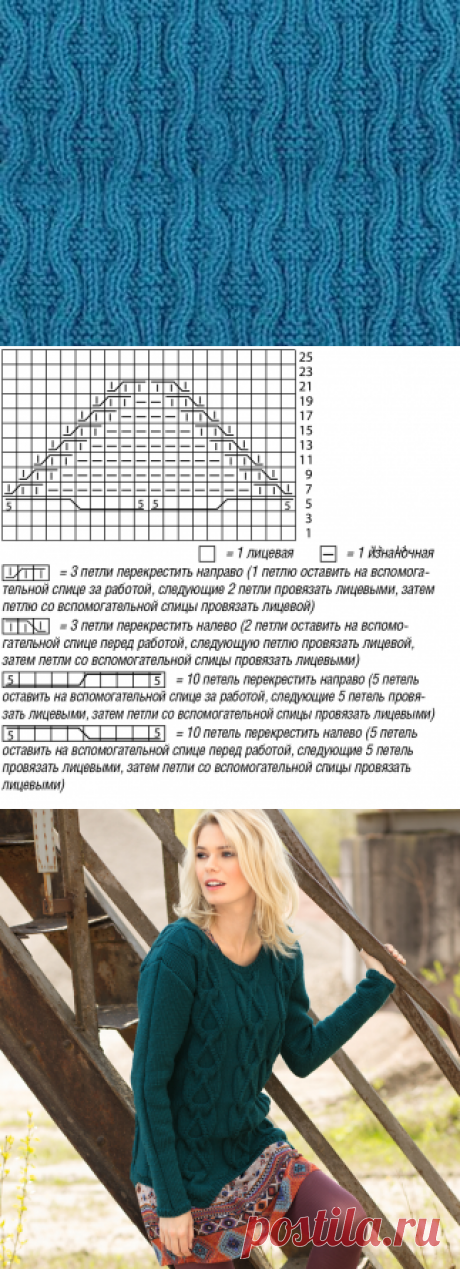 Джемпер с крупными «косами» - схема вязания спицами. Вяжем Джемперы на Verena.ru