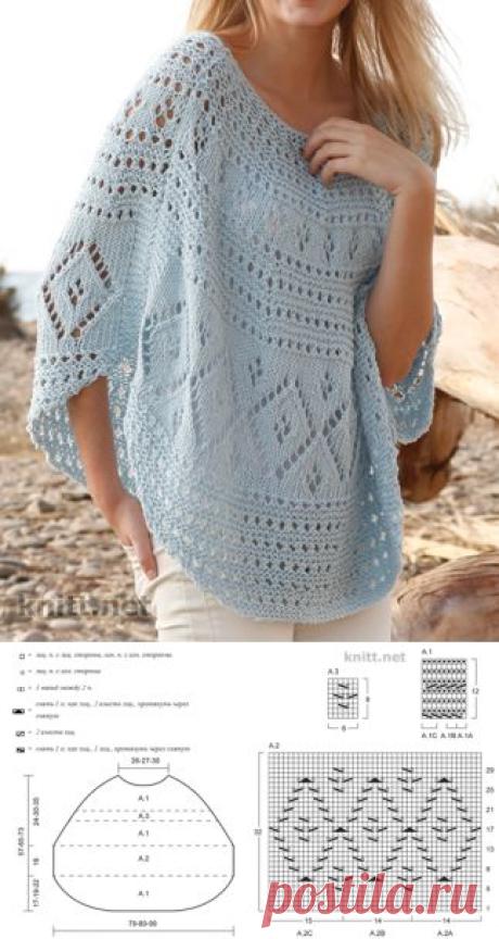 Ажурное пончо спицами | knitt.net | Все о вязании