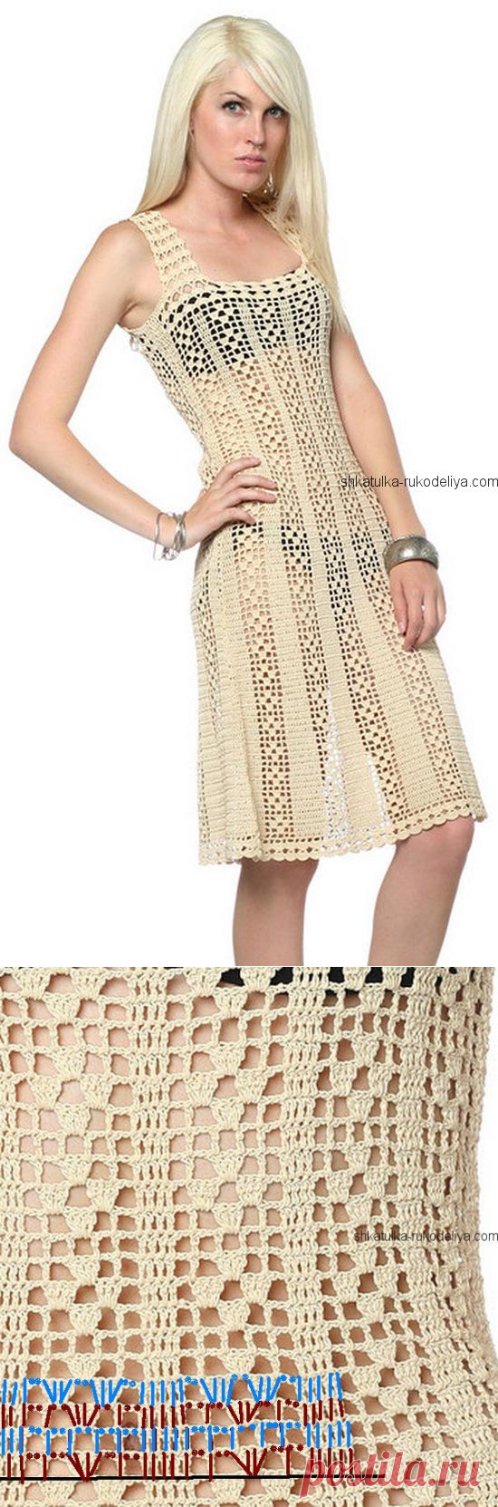 Филейный сарафанчик крючком. Летний женский сарафан с схемами | Шкатулка рукоделия