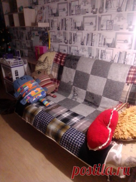 Трикотажный плед (утилизация шарфов) | Приятные полезности и безделушки