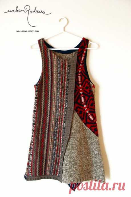 (291) abstract jumper and scarf with brooch - upcycled | kırk yama