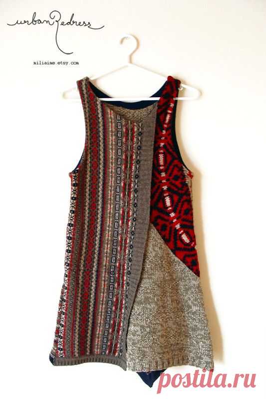 (291) abstract jumper and scarf with brooch - upcycled | kırk yama