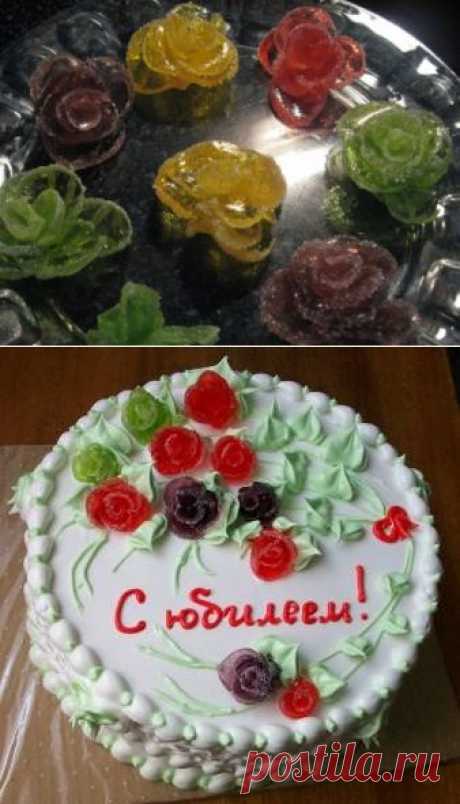 Быстрое украшение - розы из мармелада.