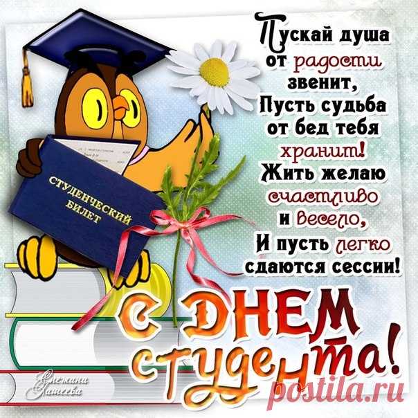 Поздравляю с Днем студента!
Подходящей нет момента,
От души чтоб пожелать
Жить, стремиться и мечтать!
