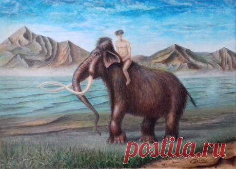 Прогулка на мамонте, масло, холст, 60х80