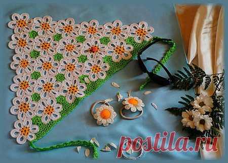 Косынка крючком, ирландское кружево