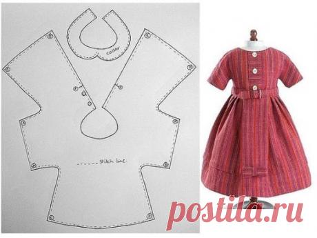 Простая и универсальная выкройка платья для кукол и игрушек.