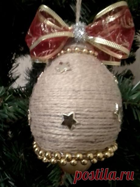 Елочные игрушки, ручная работа, Колокольчик из джута