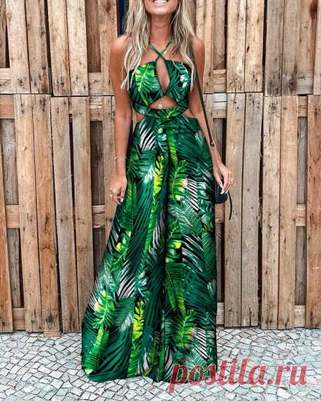 Palm Leaf Print Halter Neck Cutout Wide Leg Jumpsuit Style:Chic
Type:Jumpsuit
Material:Polyester
Neckline:Halter
Sleeve Style:Spaghetti Strap
Length:Long
Pattern Type:Tropical
Decoration:Cutout
Fit Type:Regular
Occasion:Daily
Package Include:1*Jumpsuit


 
 
