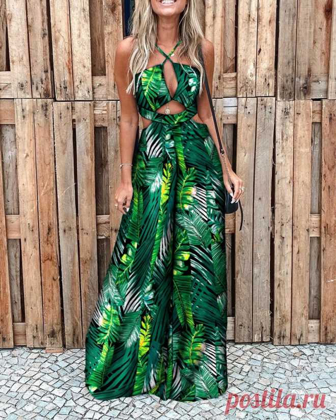 Palm Leaf Print Halter Neck Cutout Wide Leg Jumpsuit Style:Chic
Type:Jumpsuit
Material:Polyester
Neckline:Halter
Sleeve Style:Spaghetti Strap
Length:Long
Pattern Type:Tropical
Decoration:Cutout
Fit Type:Regular
Occasion:Daily
Package Include:1*Jumpsuit


 
 
