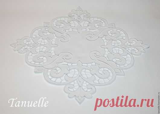 Купить Салфетка льняная с вышивкой ришелье - белый, салфетка с вышивкой, Ришелье, льняная салфетка