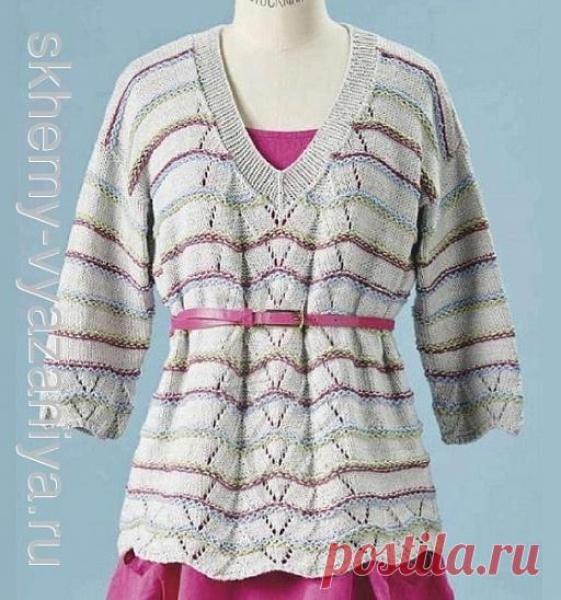 Белая ажурная туника в стиле Миссони - схема вязания с описанием. Skhemy-vyazaniya.ru